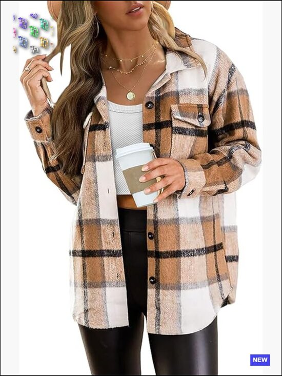 Tops - Shacket Plaid Flannel Button Down Shirt Trendy Cowgirl Style Oversized Fit